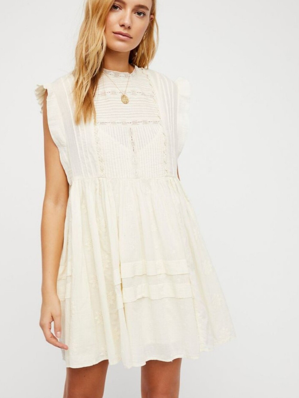Free People "Nobody Like You" Embroidered Mini Dress Ivory